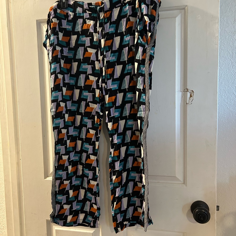 Geometric Print Lounge Pants in Black, Teal & Mustard